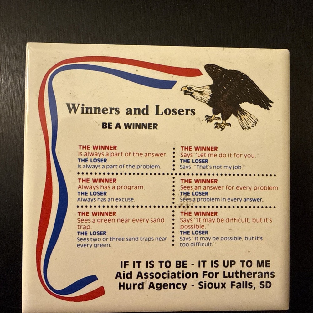 Vintage Ceramic Tile Trivet Coaster- Winners & Losers - Aid Assoc for Lutherans